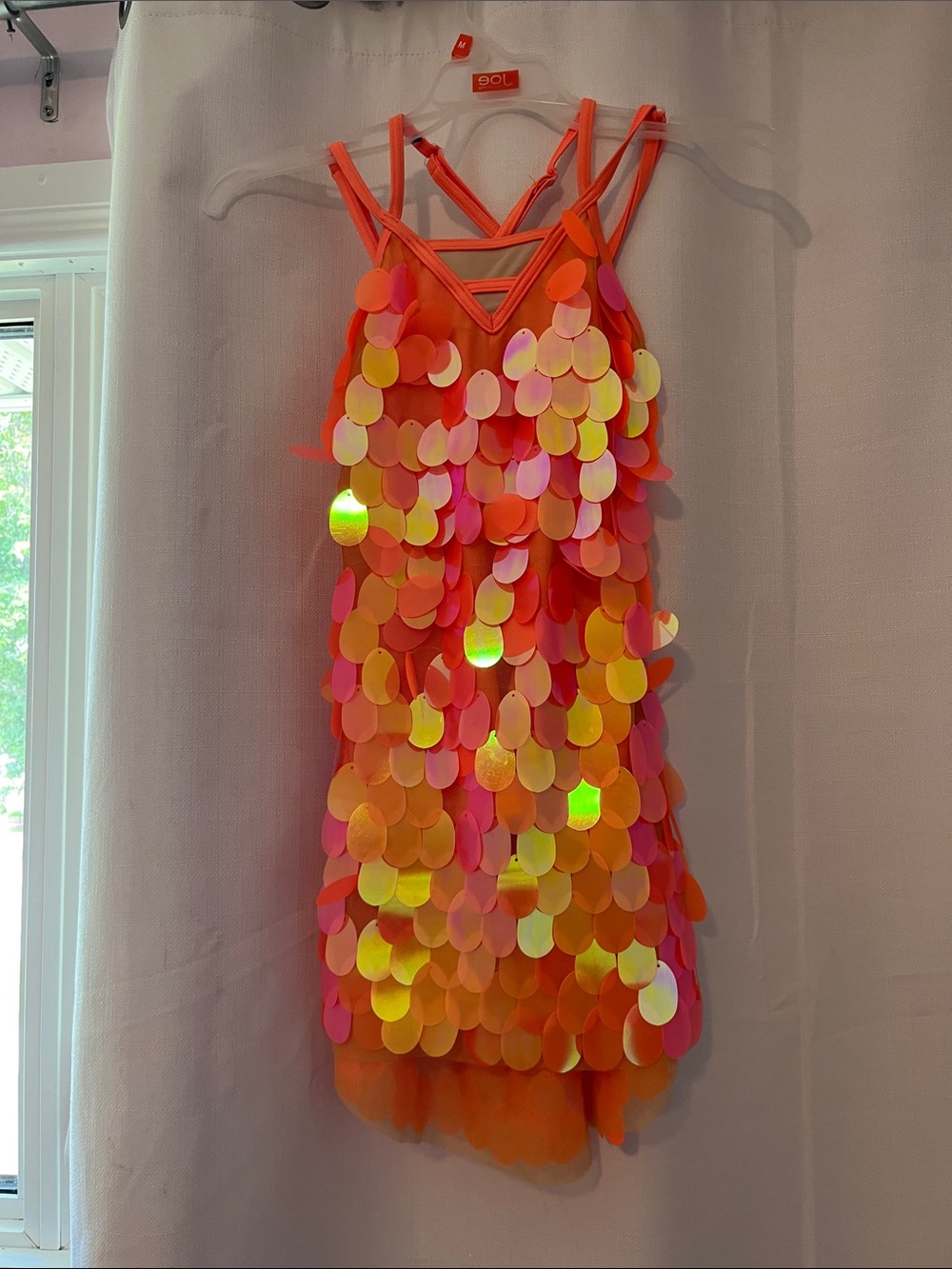 Kids Sequin Party Dress - Neon Orange